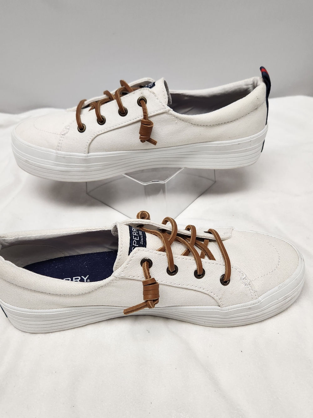 Sperry White Canvas Low-Top Sneakers with Brown Laces